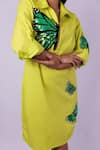 Richaa Goenka_Green Cotton Hand Embroidered Sequin Collared Butterfly Pattern Dress _Online_at_Aza_Fashions