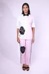 Buy_Richaa Goenka_Pink Cotton Hand Embroidered Pearls Collared Rose Print Shirt And Pant Co-ord Set 