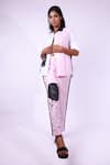 Shop_Richaa Goenka_Pink Cotton Hand Embroidered Pearls Collared Rose Print Shirt And Pant Set 