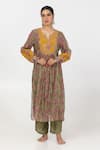 Buy_Pants and Pajamas_Green Kurta Chanderi Mull Embroidered Sequins Flower Block Print Pant Set _Online_at_Aza_Fashions