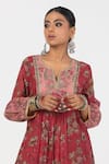 Pants and Pajamas_Maroon Kurta Chanderi Mull Embroidered Sequins Flower Motif Block Print Set _Online