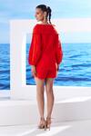 Shop_House of Zeniaa_Red Embroidered Pearl Off Shoulder Knotted Top With Shorts _at_Aza_Fashions