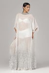 Buy_Rina Dhaka_White Georgette Embroidered Sequin High Neck Kaftan _at_Aza_Fashions