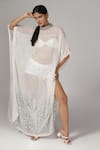 Shop_Rina Dhaka_White Georgette Embroidered Sequin High Neck Kaftan _at_Aza_Fashions