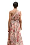 Shop_Sage Saga_Pink Mul Printed Floral One Shoulder Barkha Dress 