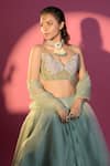 Buy_Damoiselle_Green Georgette Net Hand Embroidery Floral Sage Monarch Blouse And Lehenga Set 