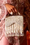 FOREVER NOOR_Silver Cutdana Julia Rosette Embellished Box Bag _Online_at_Aza_Fashions