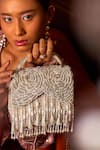 Buy_FOREVER NOOR_Silver Cutdana Julia Rosette Embellished Box Bag _Online_at_Aza_Fashions