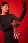 FOREVER NOOR_Red Crystals Daphne Flaming Studded Bag _at_Aza_Fashions