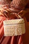 Shop_FOREVER NOOR_White Pearl Laura Embellished Cube Bag _at_Aza_Fashions