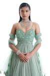 Buy_Damoiselle_Green Georgette Net Hand Embroidery Floral Imperial Sage Anarkali With Dupatta _Online_at_Aza_Fashions