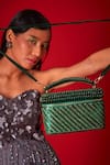 Shop_FOREVER NOOR_Green Sequin Laura Stone And Embellished Cube Bag _at_Aza_Fashions