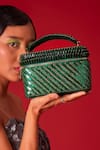 Buy_FOREVER NOOR_Green Sequin Laura Stone And Embellished Cube Bag _Online_at_Aza_Fashions