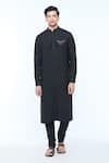 Buy_Kishore Ramani_Black Handloom Silk Embroidery Rose Square Grid Neck Yoke Kurta With Churidar _at_Aza_Fashions