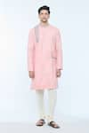 Kishore Ramani_Peach Handloom Silk Embroidery Bloom Vine Kurta _Online_at_Aza_Fashions