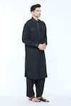 Kishore Ramani_Black Handloom Silk Plain Stitchline Placket Work Pathani Kurta With Salwar _Online_at_Aza_Fashions