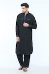 Buy_Kishore Ramani_Black Handloom Silk Plain Stitchline Placket Work Pathani Kurta With Salwar _Online_at_Aza_Fashions