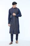 Buy_Kishore Ramani_Blue Handloom Silk Embroidery Gul Vine Striped Kurta With Churidar _at_Aza_Fashions