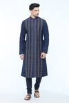 Kishore Ramani_Blue Handloom Silk Embroidery Gul Vine Striped Kurta With Churidar _Online_at_Aza_Fashions