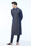 Buy_Kishore Ramani_Blue Handloom Silk Embroidery Gul Vine Striped Kurta With Churidar _Online_at_Aza_Fashions