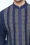 Kishore Ramani_Blue Handloom Silk Embroidery Gul Vine Striped Kurta With Churidar _at_Aza_Fashions