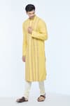 Buy_Kishore Ramani_Yellow Handloom Silk Embroidery Gul Vine Striped Phool Kurta With Churidar _at_Aza_Fashions