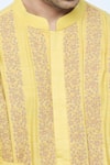 Kishore Ramani_Yellow Handloom Silk Embroidery Gul Vine Striped Phool Kurta With Churidar _at_Aza_Fashions