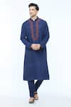 Buy_Kishore Ramani_Blue Handloom Silk Embroidery Floral Vine Kurta With Churidar _at_Aza_Fashions