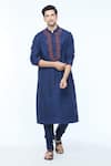 Buy_Kishore Ramani_Blue Handloom Silk Embroidery Floral Vine Kurta With Churidar _Online_at_Aza_Fashions