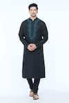 Buy_Kishore Ramani_Black Handloom Silk Embroidery Fleur Vine Kurta With Churidar _at_Aza_Fashions