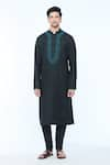 Kishore Ramani_Black Handloom Silk Embroidery Fleur Vine Kurta With Churidar _Online_at_Aza_Fashions