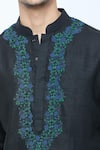 Kishore Ramani_Black Handloom Silk Embroidery Fleur Vine Kurta With Churidar _at_Aza_Fashions