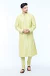 Kishore Ramani_Green Katan Spacetucked Kurta With Churidar _Online_at_Aza_Fashions