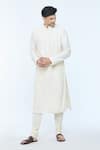 Buy_Kishore Ramani_Ivory Katan Spacetucked Kurta Set _at_Aza_Fashions