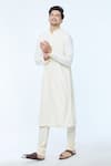 Kishore Ramani_Ivory Katan Spacetucked Kurta Set _Online_at_Aza_Fashions