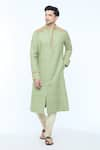 Buy_Kishore Ramani_Green Handloom Silk Embroidery Mosaic Bloom Kurta With Churidar _at_Aza_Fashions