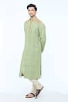 Buy_Kishore Ramani_Green Handloom Silk Embroidery Mosaic Bloom Kurta With Churidar _Online_at_Aza_Fashions