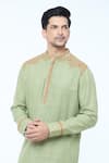 Kishore Ramani_Green Handloom Silk Embroidery Mosaic Bloom Kurta With Churidar _at_Aza_Fashions