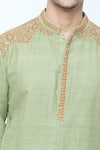 Buy_Kishore Ramani_Green Handloom Silk Embroidery Mosaic Bloom Kurta With Churidar 