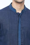 Kishore Ramani_Blue Handloom Silk Piping Chevron Placket Woven Panelled Kurta _at_Aza_Fashions