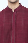 Kishore Ramani_Maroon Handloom Silk Piping Chevron Placket Woven Panelled Kurta With Trouser _at_Aza_Fashions