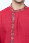 Kishore Ramani_Red Handloom Silk Pashmina Border Asymmetric Kurta With Churidar _at_Aza_Fashions