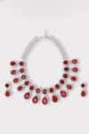 Buy_Zaza By Somya_Red Ruby Tempest Studded Drop Necklace Set _at_Aza_Fashions