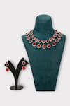 Shop_Zaza By Somya_Red Ruby Tempest Studded Drop Necklace Set _at_Aza_Fashions