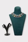 Shop_Zaza By Somya_Multi Color Zircon Florence Geometric Studded Necklace Set _at_Aza_Fashions