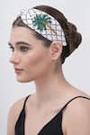 Buy_Moyolu_White Geometric Palm Paradise Embroidered Hair Band _at_Aza_Fashions