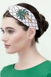 Moyolu_White Geometric Palm Paradise Embroidered Hair Band _at_Aza_Fashions