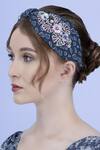 Buy_Moyolu_Blue Geometric Denim Paradise Embroidered Hair Band _at_Aza_Fashions