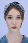 Moyolu_Blue Geometric Denim Paradise Embroidered Hair Band _Online_at_Aza_Fashions