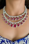Buy_PRERTO_Red Stones, Diamonds Ruby Oval Drop Necklace Set _at_Aza_Fashions